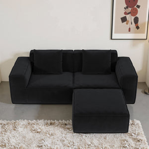 English Elm Modular Modular Sofa: Versatile Oversized Sofa Bed With Soft Corduroy Velvet, Footrest & Cozy Pillows - Black W3147S00023