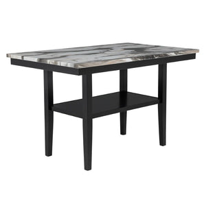 English Elm Modern Faux Marble Counter Dining Set with Velvet Chairs and Matte Black Legs B011S02493