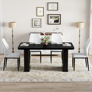 English Elm Table Set: Modern 64.5" Black Wood Textured Dining Table With 4 Stylish Pu Chairs For Comfort & Style W1151S04306-GIGA
