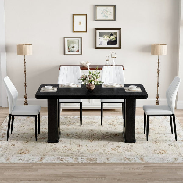 English Elm Table Set: Modern 64.5" Black Wood Textured Dining Table With 4 Stylish Pu Chairs For Comfort & Style W1151S04306-GIGA
