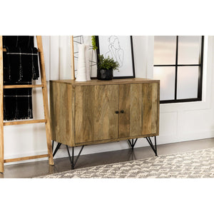 English Elm Eileen Natural Wood 2-Door Accent Cabinet with Metal Legs, Mango Grain Finish, Modern Storage Centerpiece B062P344966