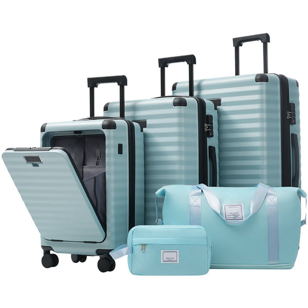 English Elm Luggage 5 Piece Abs Hardshell Travel Set with Usb Port Spinner Wheels and Tsa Lock Light Blue N732P265290N