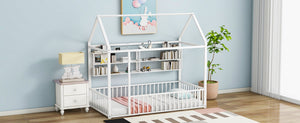 English Elm Twin House Frame Bed Powder Coated Steel with Built in Shelves for Kids Room N737P175360K