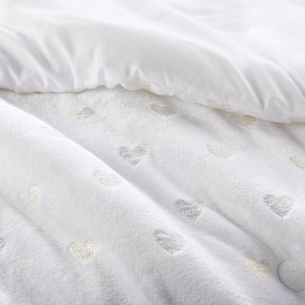 English Elm 3 Pcs Twin/Twin Xl Metallic Printed Plush Comforter Set - Chic White/Gold With Decorative Pillow B035P319889