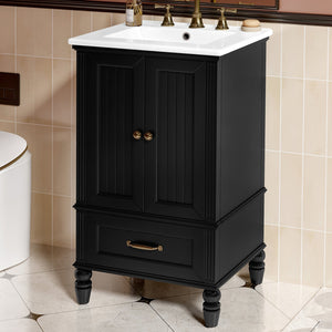 English Elm 20" Bathroom Vanity with Sink Modern MDF Cabinet with Ceramic Top, Drawer, Magnetic Door Stopper Black N725P195132B