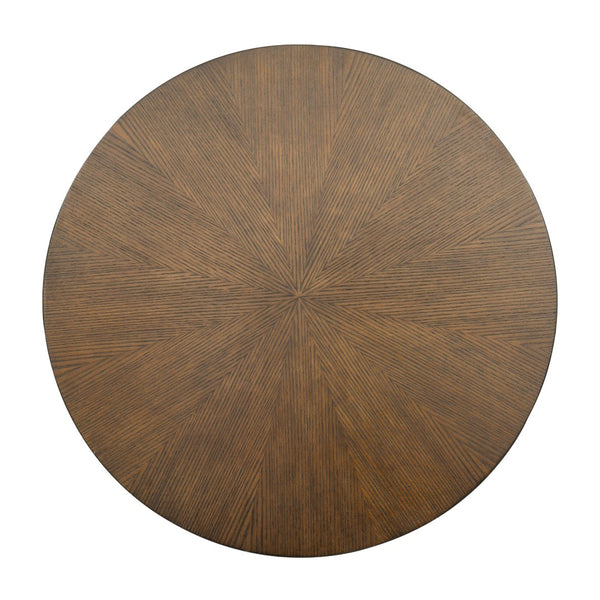 English Elm Accent Table Round Starburst Veneer Top Greige Finish Compact Living Room Bedside Walnut Brown B035P408401