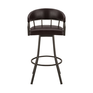 English Elm Wyden 30" Swivel Faux Leather Bar Stool with Brushed Metal Base, 360° Rotation, Footrest Brown B2736P268611