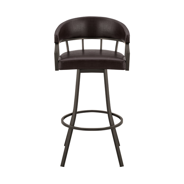 English Elm Wyden 30" Swivel Faux Leather Bar Stool with Brushed Metal Base, 360° Rotation, Footrest Brown B2736P268611