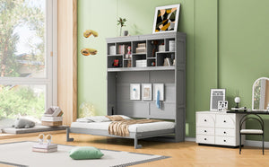 English Elm Queen Murphy Wall Bed Cabinet with Integrated Shelves Usb Charging Space Saving Design Gray LP006668AAE-1