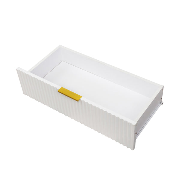 English Elm Modern warm white TV cabinet for 80" TVs with two drawers, durable particleboard, sleek storage design W331P240826