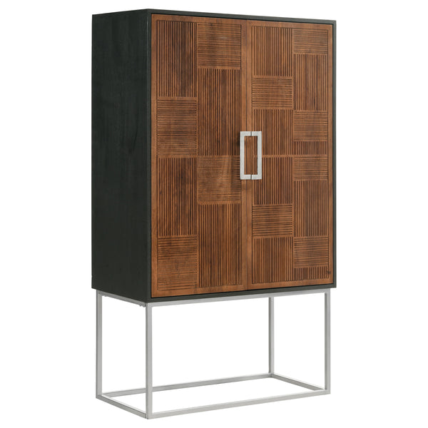 English Elm Washoe Rustic Walnut & Black 2-Door Bar Cabinet with Wine Rack, Stemware Storage, Industrial Frame B062P358300