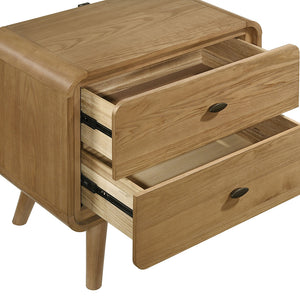 English Elm Winston Retro Light Ash 2-Drawer Nightstand with Felt-Lined Drawer, Rounded Edges, Tapered Legs B062P375525