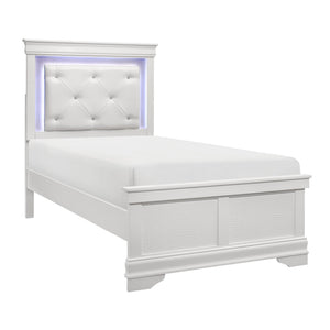 English Elm Glam Queen Bed with Faux Alligator Embossed Panels, Crystal-Tufted LED Backlit Headboard, Luxe Appeal White 49 L x 33 W x 9 H B011S02037