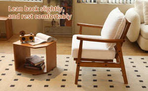 English Elm Cute Fabric Armchair Solid Wood Frame Compact Upholstered Seat for Bedroom or Apartment White W2105P420762