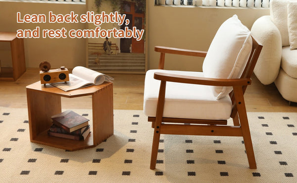 English Elm Cute Fabric Armchair Solid Wood Frame Compact Upholstered Seat for Bedroom or Apartment White W2105P420762
