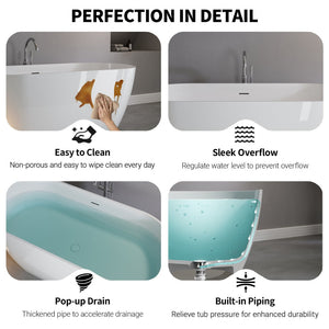 English Elm 59" Stone Resin Freestanding Soaking Tub Spa Grade Oval Design for Modern Baths Glossy White W1920P410060