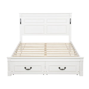 English Elm Queen Farmhouse Pinewood Storage Bed with Led Lighting Usb Charging and Panel Headboard White W504P391013