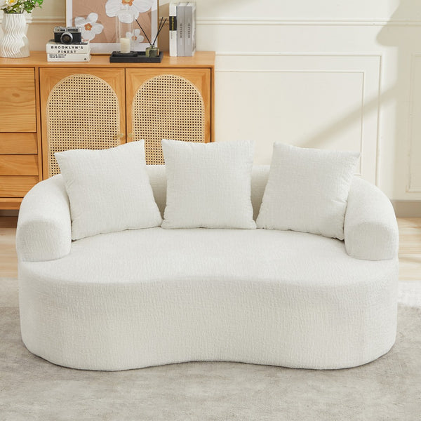 English Elm Curved Chenille Loveseat with Memory Foam Deep Seat and Three Pillows for Compact Living Beige W2915P370964