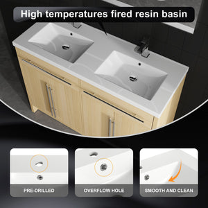 English Elm 48" Freestanding Bathroom Vanity with Resin Sink and Spacious Cabinet, Soft-Close Doors, Durable Finish Oak W1972S00025