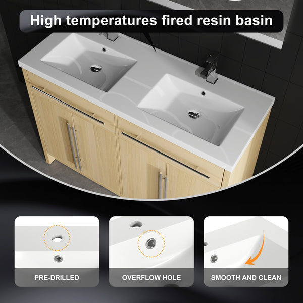 English Elm 48" Freestanding Bathroom Vanity with Resin Sink and Spacious Cabinet, Soft-Close Doors, Durable Finish Oak W1972S00025