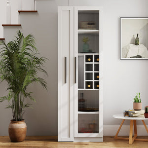 English Elm Kitchen Pantry Cabinet - Versatile Pull-Out Storage Shelf With Glass Doors For Farmhouse Charm & Organization W331S00189