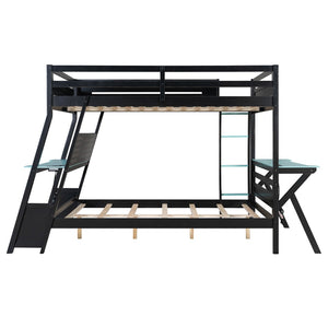 English Elm Full Size Gaming Bunk Bed with Dual Desks Usb Charging Ports and Pegboard Storage Blue LT000274AAC