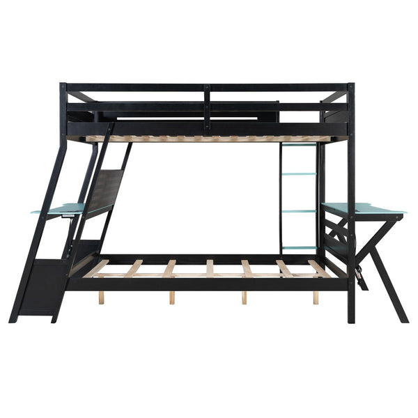 English Elm Full Size Gaming Bunk Bed with Dual Desks Usb Charging Ports and Pegboard Storage Blue LT000274AAC