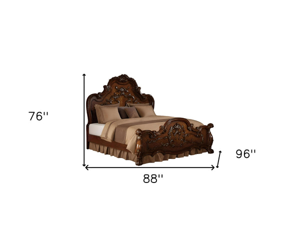 Homeroots Brown Scrolling Wood California King Bed Frame  Wood 348165