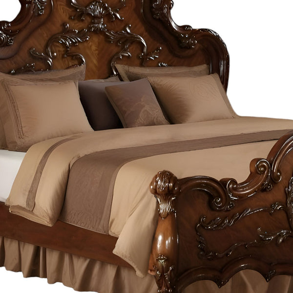 Homeroots Brown Scrolling Wood California King Bed Frame  Wood 348165