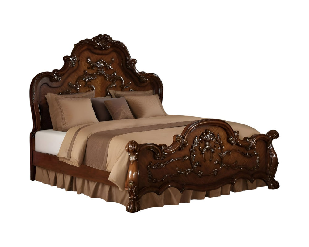 HomeRoots Brown Solid Wood Bed Frame - Timeless Design for Lasting Comfort and Classic Bedroom Elegance California King 348165