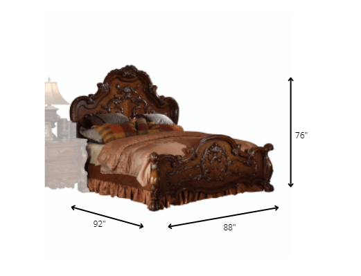 Homeroots 88" X 92" X 76" Cherry Oak Wood Poly Resin Eastern King Bed  Wood 348166