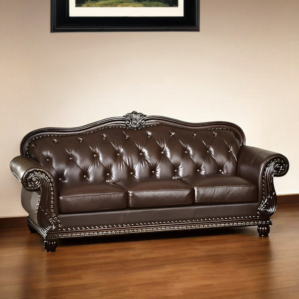 Homeroots 37" Espresso Top Grain Leather Sofa   348169