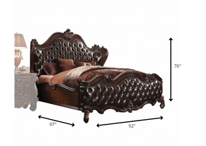 Homeroots King Tufted Dark Brown Upholstered Faux Leather Bed With Nailhead Trim  Manufactured Wood 348172