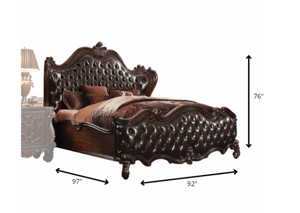 Homeroots King Tufted Dark Brown Upholstered Faux Leather Bed With Nailhead Trim  Manufactured Wood 348172