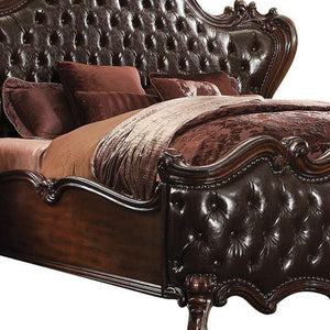 Homeroots King Tufted Dark Brown Upholstered Faux Leather Bed With Nailhead Trim  Manufactured Wood 348172