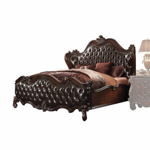 Homeroots Solid Wood Queen Tufted Dark Brown Upholstered Faux Leather Bed With Nailhead Trim  Wood 348173