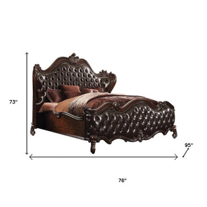HomeRoots Dark Brown King Bed Frame with Timeless Tufted Design and Elegant Nailhead Trim for Luxe Comfort Queen 348173