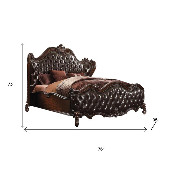 HomeRoots Dark Brown King Bed Frame with Timeless Tufted Design and Elegant Nailhead Trim for Luxe Comfort Queen 348173