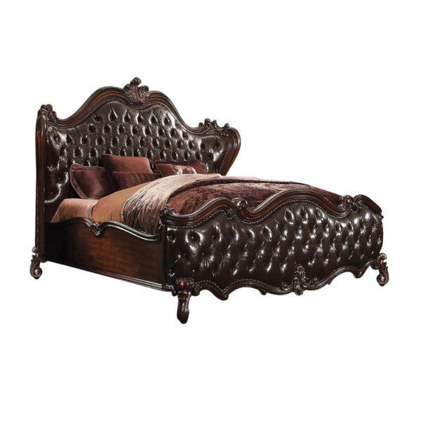HomeRoots Dark Brown King Bed Frame with Timeless Tufted Design and Elegant Nailhead Trim for Luxe Comfort Queen 348173