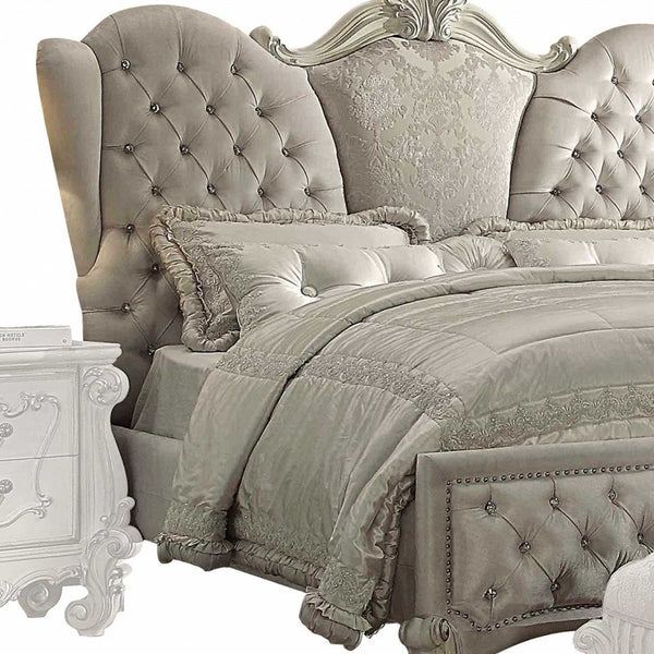 Homeroots Ivory Solid Wood Tufted Upholstered Velvet Bed Frame  Polyresin 348174