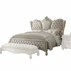 Homeroots Ivory Solid Wood Tufted Upholstered Velvet Bed Frame  Polyresin 348174