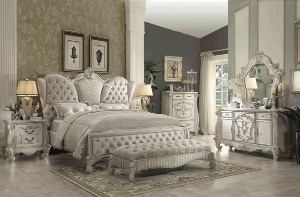 Homeroots 91" X 96" X 75" Ivory Velvet Bone White Upholstery Poly Resin Eastern King Bed  Polyresin 348175