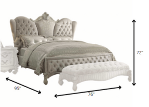 Homeroots Ivory Solid Wood Queen Tufted Upholstered Velvet Bed Frame With Nailhead Trim  Polyresin 348176