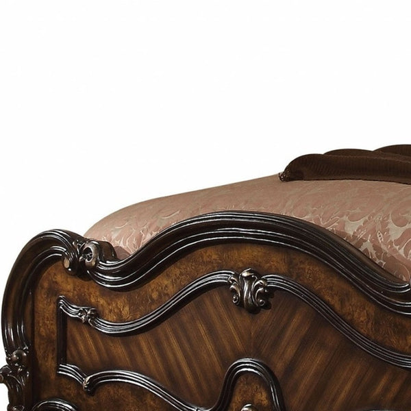 HomeRoots Dark Brown Solid Wood Bed Frame – Timeless European Design with Carved Scrollwork for Elegant Bedrooms California King 348180