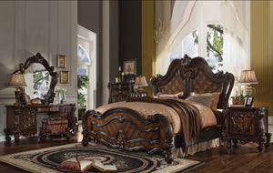 HomeRoots Dark Brown Solid Wood Bed Frame – Timeless European Design with Carved Scrollwork for Elegant Bedrooms California King 348180