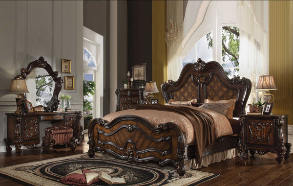 HomeRoots Dark Brown Solid Wood Bed Frame – Timeless European Design with Carved Scrollwork for Elegant Bedrooms California King 348180