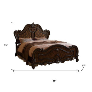 HomeRoots Dark Brown Solid Wood Bed Frame – Timeless European Design with Carved Scrollwork for Elegant Bedrooms California King 348180