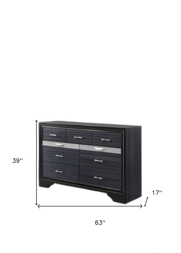 Homeroots 63" Black Manufactured Wood Nine Drawer Gentlemans Chest  Manufactured Wood 348186