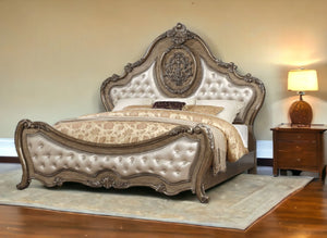 HomeRoots Queen Tufted Bronze Upholstered Faux Leather Bed with Nailhead Trim for Timeless Elegance and Comfort Eastern King 348189