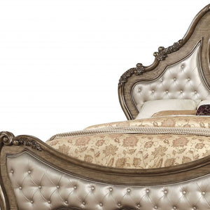 HomeRoots Queen Tufted Bronze Upholstered Faux Leather Bed with Nailhead Trim for Timeless Elegance and Comfort Eastern King 348189